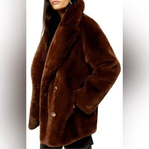 Topshop Ally chocolate  brown faux fur coat — soft, oversized, and luxe